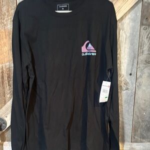 Quiksilver Black Tee with Pink and White Logo